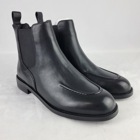 Shoes - Black Leather Stitch Detail Chelsea Boots Women's Size 7 EU 38 Pull On Grunge